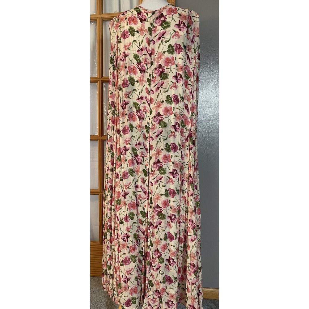 Vtg 80s Olivia Reversible Floral Maxi Dress 1X Pink Beige Rayon Boho Cottagecore - Picture 3 of 12